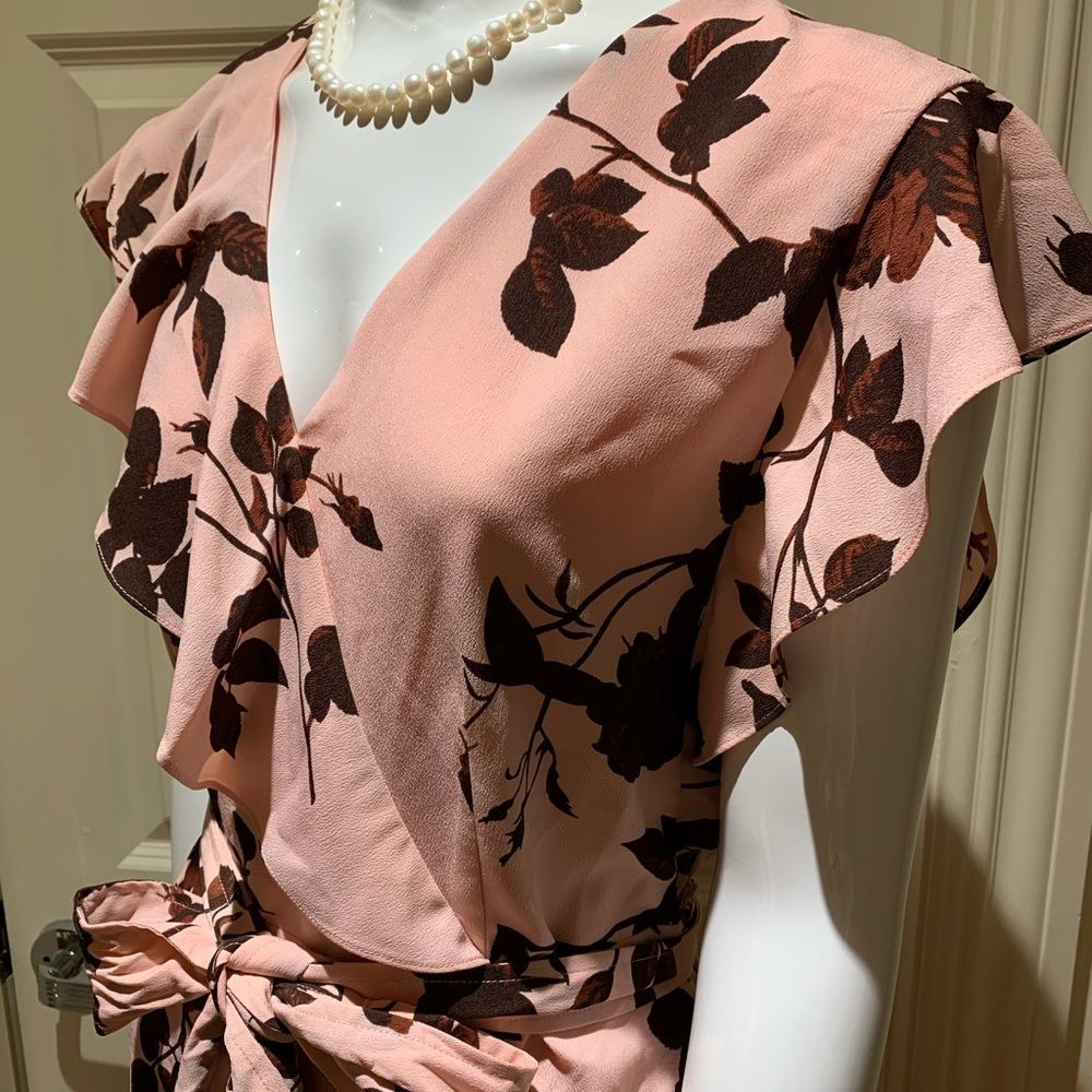 Halston Pink Floral MIDI Dress Size Medium